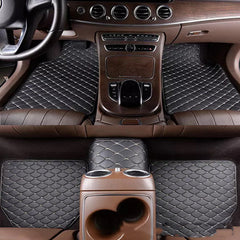 M48 Premium Fit Car Mat Set. Black Quilted Leather